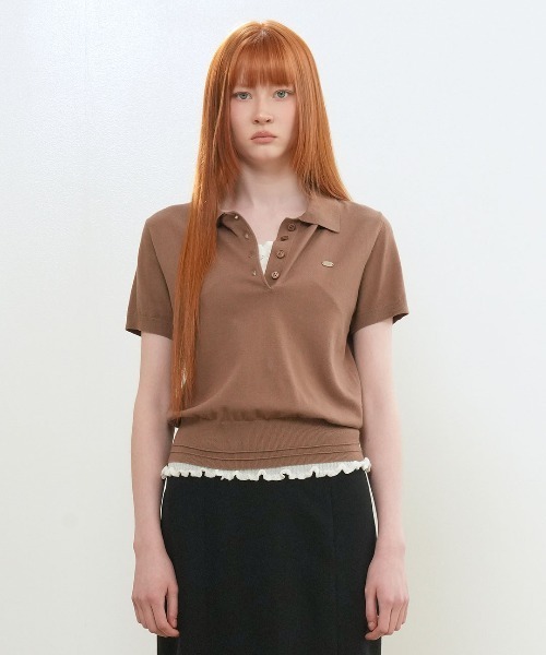 GENERAL IDEA(ジェネラルアイデア)の「【GENERAL IDEA】ロゴプレート付き半袖ポロシャツニットトップス / LOGO PLATE SHORT-SLEEVE POLO KNIT TOP(ポロシャツ・レディース・ネイビー/モカ/ブラック/アイボリー/ピンク・L/M/S)」の18枚目の写真