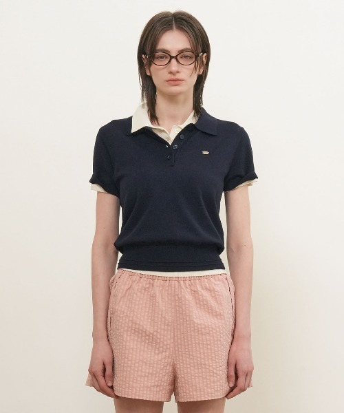 GENERAL IDEA(ジェネラルアイデア)の「【GENERAL IDEA】ロゴプレート付き半袖ポロシャツニットトップス / LOGO PLATE SHORT-SLEEVE POLO KNIT TOP(ポロシャツ・レディース・ネイビー/モカ/ブラック/アイボリー/ピンク・L/M/S)」の12枚目の写真