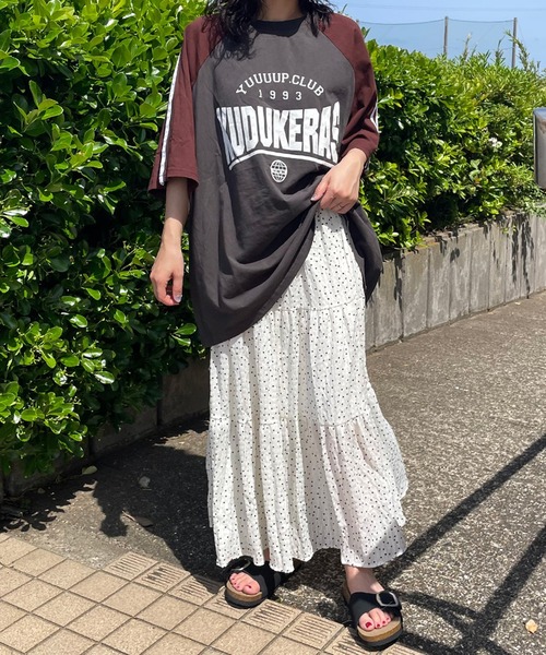CRB(シーアールビー)の「柄ティアードロングスカート(スカート・レディース・ブラック×ホワイト/グリーン/ホワイト×ブラック/ブラック/オフホワイト・F)」の10枚目の写真