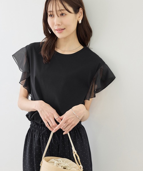 ROPE' PICNIC（ロペピクニック）の「【ちゃんと+かわいい保証】70シルケットシアーフリルスリーブトップス/UVケア・接触冷感（Tシャツ/カットソー・レディース・グリーン/ホワイト/ブラック/ラベンダー・FREE）」の18枚目の写真