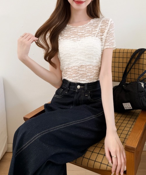 Ada.（エイダ）の「総 レース シアー 半袖 トップス（その他トップス・レディース・アイボリー/ブラック/ホワイト・FREE）」の15枚目の写真