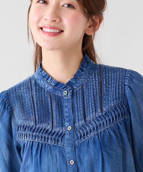 Rose Tiara（ローズティアラ）の「2.5オンスデニム軽やかブラウス（シャツ/ブラウス・レディース・ネイビー/ブルー・38/42/46）」の10枚目の写真