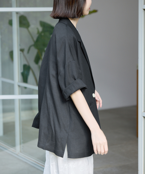 SLOBE IENA(スローブイエナ)の「《追加2》リネンレーヨンハーフスリーブジャケット(その他アウター・レディース・ブラック・38)」の3枚目の写真