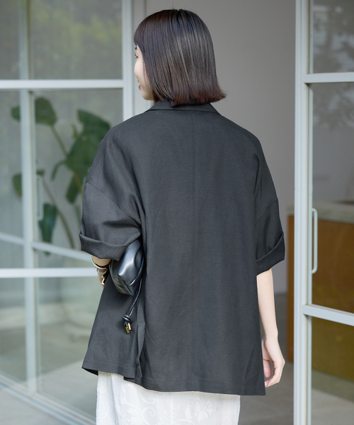 SLOBE IENA(スローブイエナ)の「《追加2》リネンレーヨンハーフスリーブジャケット(その他アウター・レディース・ブラック・38)」の4枚目の写真