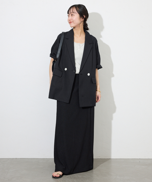 SLOBE IENA(スローブイエナ)の「《追加2》リネンレーヨンハーフスリーブジャケット(その他アウター・レディース・ブラック・38)」の5枚目の写真
