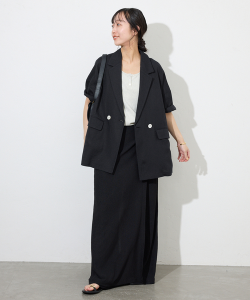 SLOBE IENA(スローブイエナ)の「《追加2》リネンレーヨンハーフスリーブジャケット(その他アウター・レディース・ブラック・38)」の6枚目の写真