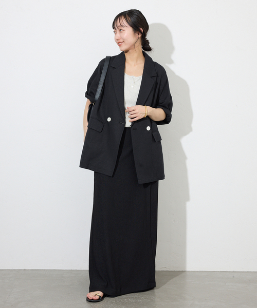 SLOBE IENA(スローブイエナ)の「《追加2》リネンレーヨンハーフスリーブジャケット(その他アウター・レディース・ブラック・38)」の7枚目の写真