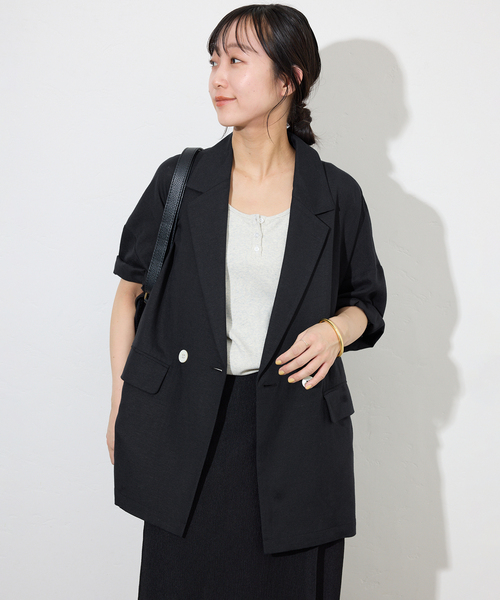 SLOBE IENA(スローブイエナ)の「《追加2》リネンレーヨンハーフスリーブジャケット(その他アウター・レディース・ブラック・38)」の10枚目の写真