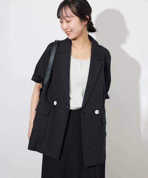 SLOBE IENA(スローブイエナ)の「《追加2》リネンレーヨンハーフスリーブジャケット(その他アウター・レディース・ブラック・38)」の11枚目の写真