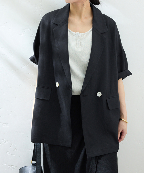 SLOBE IENA(スローブイエナ)の「《追加2》リネンレーヨンハーフスリーブジャケット(その他アウター・レディース・ブラック・38)」の13枚目の写真
