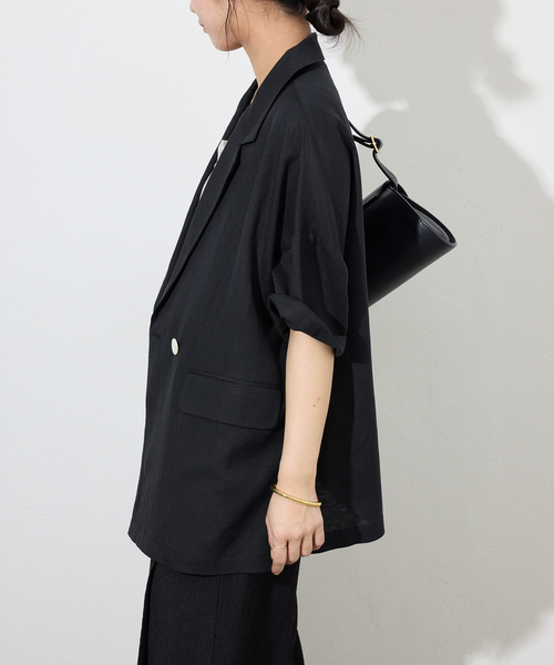 SLOBE IENA(スローブイエナ)の「《追加2》リネンレーヨンハーフスリーブジャケット(その他アウター・レディース・ブラック・38)」の14枚目の写真