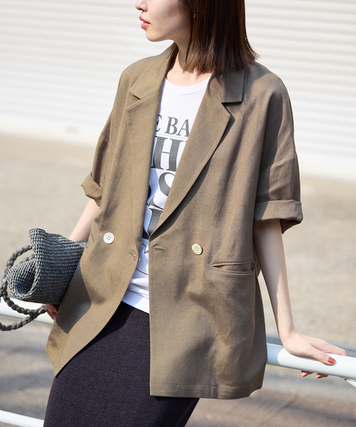 SLOBE IENA(スローブイエナ)の「《追加2》リネンレーヨンハーフスリーブジャケット(その他アウター・レディース・ブラック・38)」の21枚目の写真