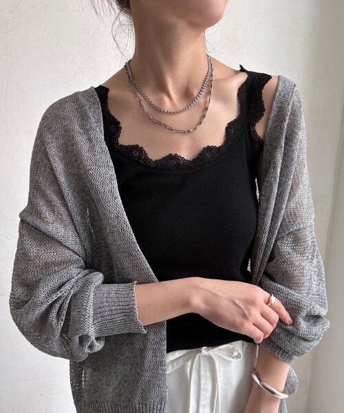 DouDou（ドゥドゥ）の「レースキャミ（Tシャツ/カットソー・レディース・グリーン系その他2/ホワイト/ブラック・FREE）」の2枚目の写真