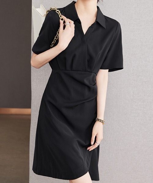LUCPY(ラクピー)の「ウエストタックポロカラーワンピース(ワンピース・レディース・イエロー/ブラック・X-LARGE/LARGE/MEDIUM/SMALL)」の5枚目の写真