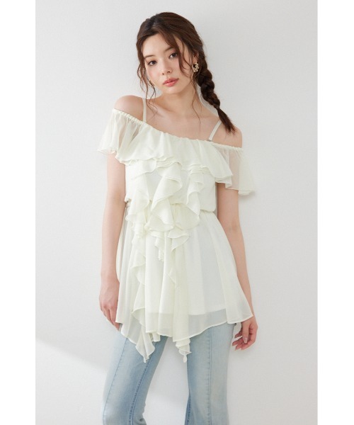 rienda(リエンダ)の「エアリーフリルキャミチュニック 夏服(シャツ/ブラウス・レディース・ブラック/ホワイト/ライトピンク・FREE)」の2枚目の写真
