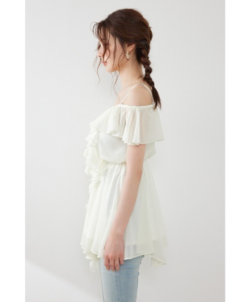 rienda(リエンダ)の「エアリーフリルキャミチュニック 夏服(シャツ/ブラウス・レディース・ブラック/ホワイト/ライトピンク・FREE)」の5枚目の写真