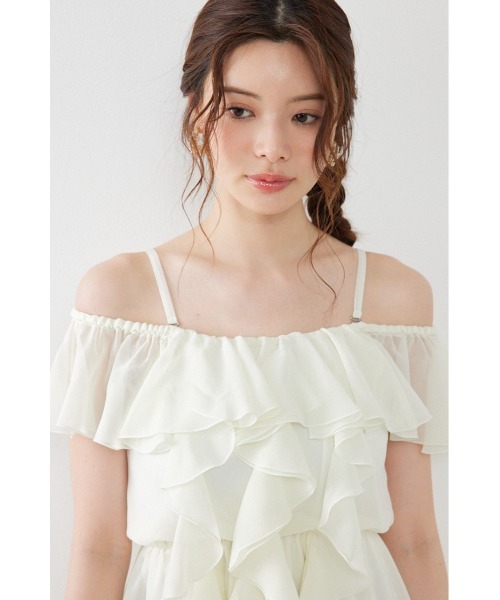 rienda(リエンダ)の「エアリーフリルキャミチュニック 夏服(シャツ/ブラウス・レディース・ブラック/ホワイト/ライトピンク・FREE)」の7枚目の写真
