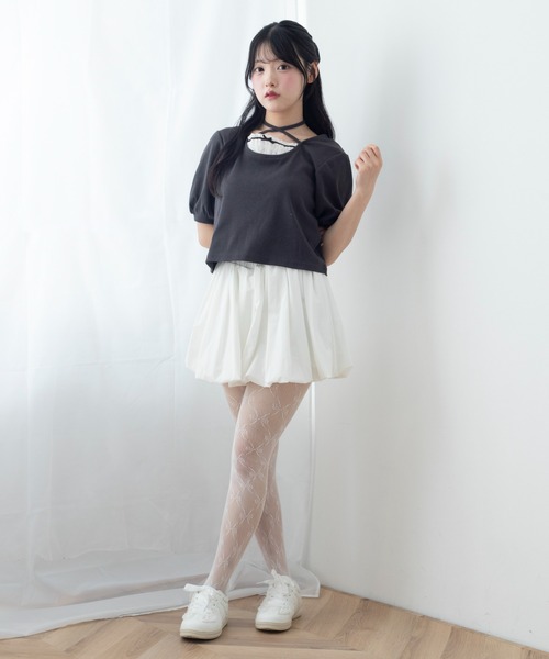 WEGO（ウィゴー）の「WEGO/パフスリーブチョーカーT（Tシャツ/カットソー・レディース・チャコール/サックスブルー・FREE）」の3枚目の写真