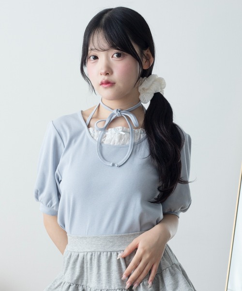 WEGO（ウィゴー）の「WEGO/パフスリーブチョーカーT（Tシャツ/カットソー・レディース・チャコール/サックスブルー・FREE）」の12枚目の写真