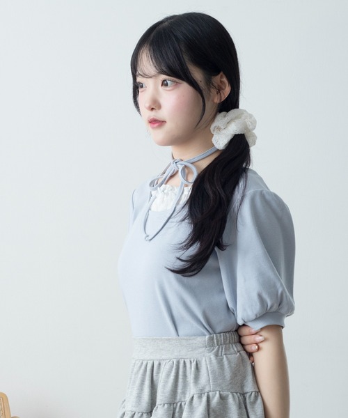 WEGO（ウィゴー）の「WEGO/パフスリーブチョーカーT（Tシャツ/カットソー・レディース・チャコール/サックスブルー・FREE）」の13枚目の写真