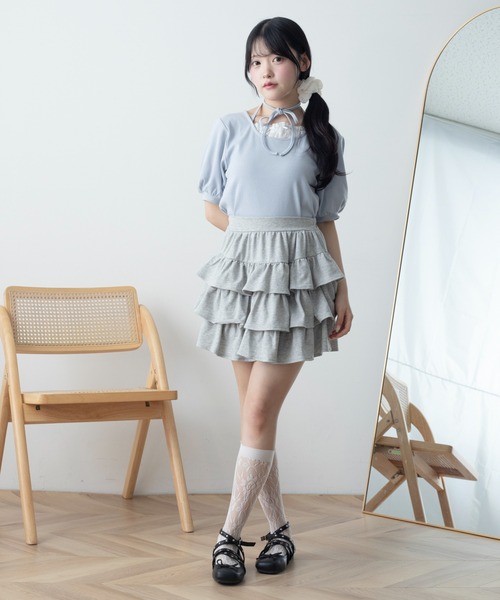 WEGO（ウィゴー）の「WEGO/パフスリーブチョーカーT（Tシャツ/カットソー・レディース・チャコール/サックスブルー・FREE）」の15枚目の写真