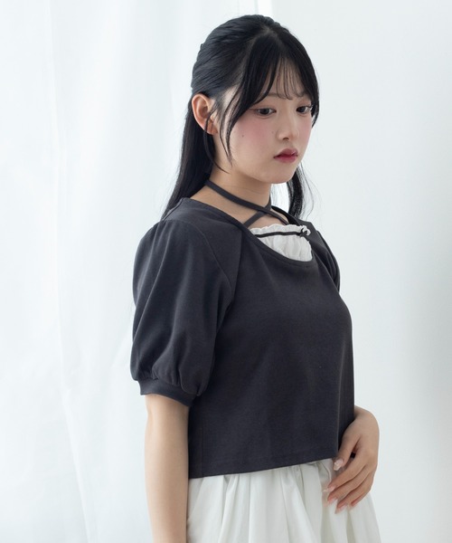 WEGO（ウィゴー）の「WEGO/パフスリーブチョーカーT（Tシャツ/カットソー・レディース・チャコール/サックスブルー・FREE）」の9枚目の写真
