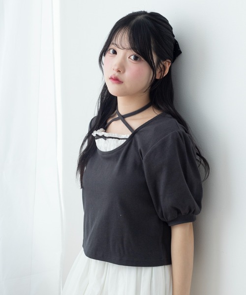WEGO（ウィゴー）の「WEGO/パフスリーブチョーカーT（Tシャツ/カットソー・レディース・チャコール/サックスブルー・FREE）」の8枚目の写真