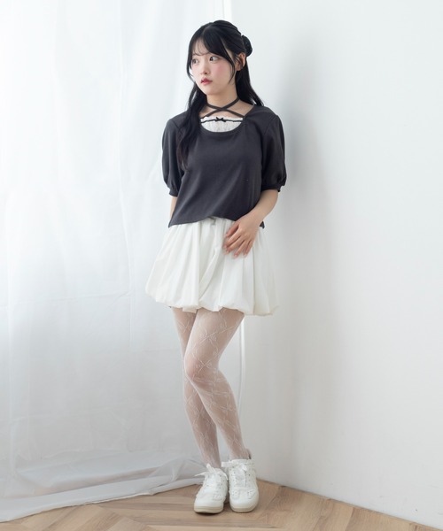 WEGO（ウィゴー）の「WEGO/パフスリーブチョーカーT（Tシャツ/カットソー・レディース・チャコール/サックスブルー・FREE）」の11枚目の写真