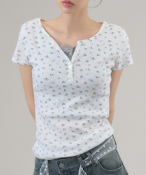 apres jour mignon（アプレジュールミニョン）の「ヘンリーリブTトップス（Tシャツ/カットソー・レディース・ネイビー/杢グレー/ホワイト系その他/ブルー/ブラウン系その他/オフホワイト/レッド・LARGE/フリー）」の3枚目の写真