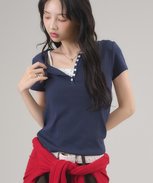 レディースのTシャツ/カットソー（ブルー・ネイビー/青色系・花柄