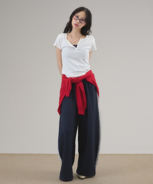 apres jour mignon（アプレジュールミニョン）の「ヘンリーリブTトップス（Tシャツ/カットソー・レディース・ネイビー/杢グレー/ホワイト系その他/ブルー/ブラウン系その他/オフホワイト/レッド・LARGE/フリー）」の13枚目の写真