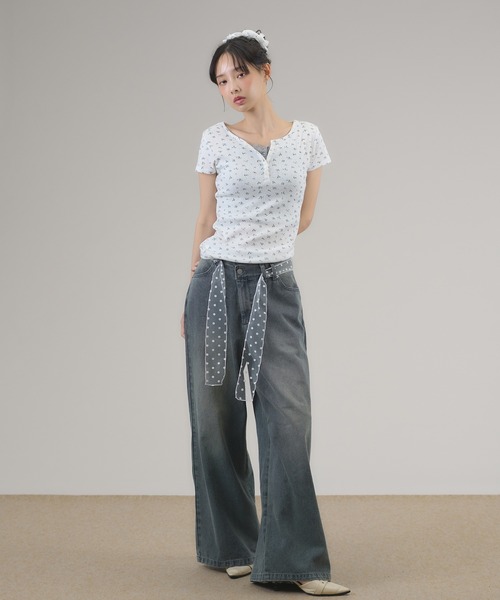apres jour mignon（アプレジュールミニョン）の「ヘンリーリブTトップス（Tシャツ/カットソー・レディース・ネイビー/杢グレー/ホワイト系その他/ブルー/ブラウン系その他/オフホワイト/レッド・LARGE/フリー）」の15枚目の写真