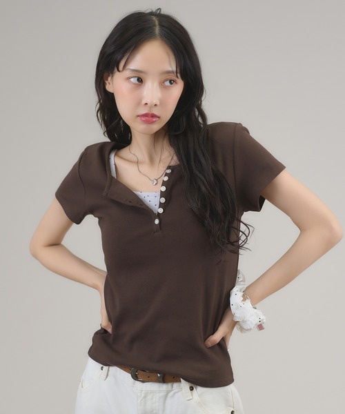 apres jour mignon（アプレジュールミニョン）の「ヘンリーリブTトップス（Tシャツ/カットソー・レディース・ネイビー/杢グレー/ホワイト系その他/ブルー/ブラウン系その他/オフホワイト/レッド・LARGE/フリー）」の18枚目の写真