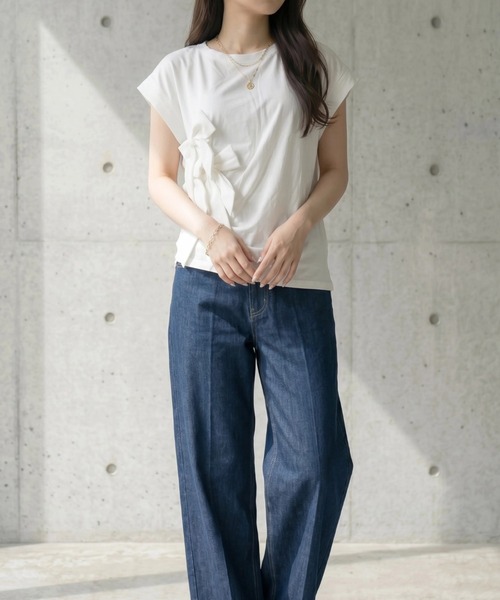 deux amour(ドゥーザムール)の「リボン付きtシャツ(Tシャツ/カットソー・レディース・ブラック/ホワイト・M~L)」の7枚目の写真