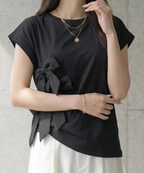 deux amour(ドゥーザムール)の「リボン付きtシャツ(Tシャツ/カットソー・レディース・ブラック/ホワイト・M~L)」の8枚目の写真