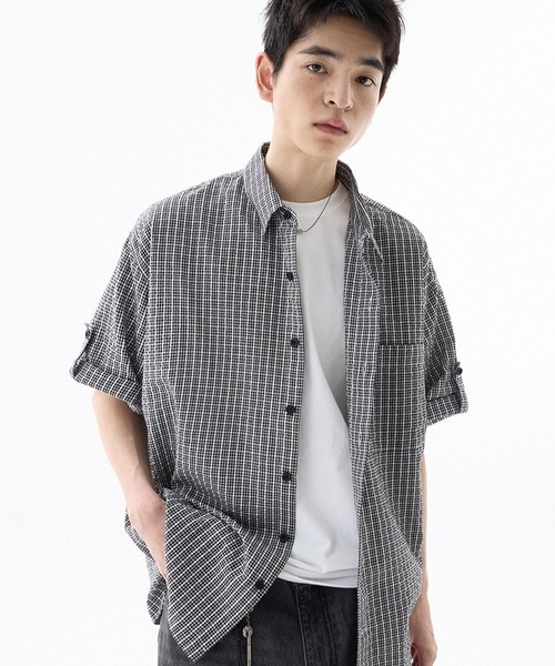 F.ILLUMINATE（フィルミネイト）の「【UNISEX】Filluminate／チェック半袖シャツ（シャツ/ブラウス・レディース・ブラック/ライトグリーン・MEDIUM/SMALL）」の2枚目の写真