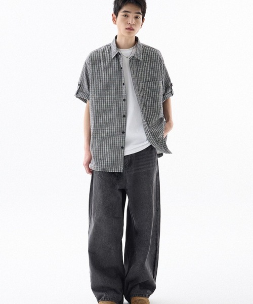 F.ILLUMINATE（フィルミネイト）の「【UNISEX】Filluminate／チェック半袖シャツ（シャツ/ブラウス・レディース・ブラック/ライトグリーン・MEDIUM/SMALL）」の3枚目の写真