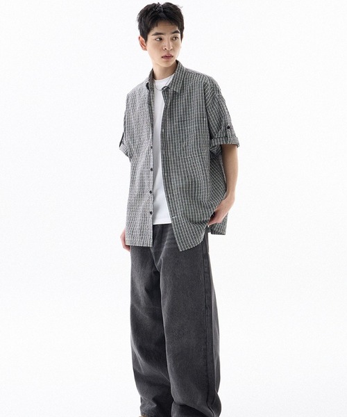 F.ILLUMINATE（フィルミネイト）の「【UNISEX】Filluminate／チェック半袖シャツ（シャツ/ブラウス・レディース・ブラック/ライトグリーン・MEDIUM/SMALL）」の4枚目の写真