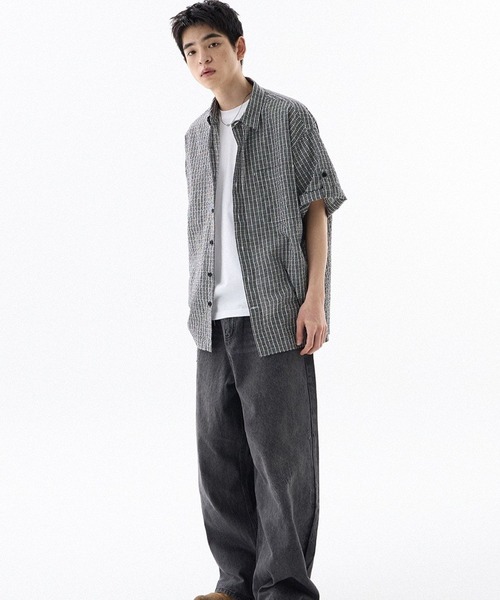 F.ILLUMINATE（フィルミネイト）の「【UNISEX】Filluminate／チェック半袖シャツ（シャツ/ブラウス・レディース・ブラック/ライトグリーン・MEDIUM/SMALL）」の5枚目の写真