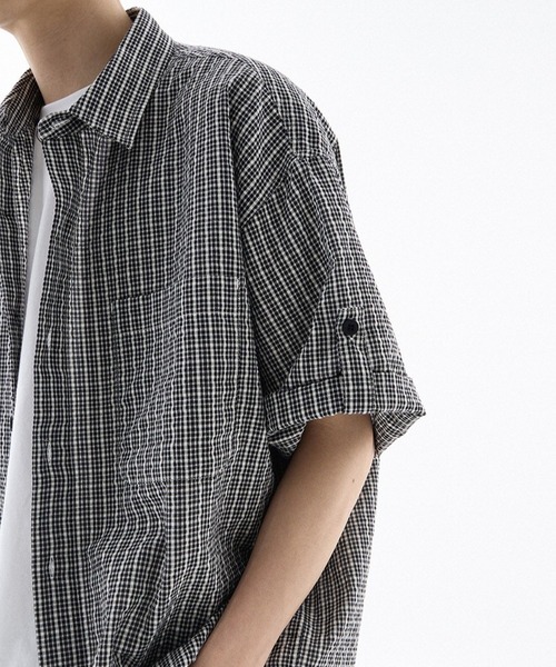 F.ILLUMINATE（フィルミネイト）の「【UNISEX】Filluminate／チェック半袖シャツ（シャツ/ブラウス・レディース・ブラック/ライトグリーン・MEDIUM/SMALL）」の7枚目の写真