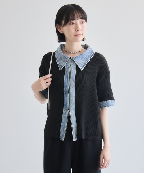Paradise Picnic(パラダイスピクニック)の「デニム切替Wジップリブニット(ニット/セーター・レディース・グレー/ブラック/アイボリー・FREE)」の14枚目の写真