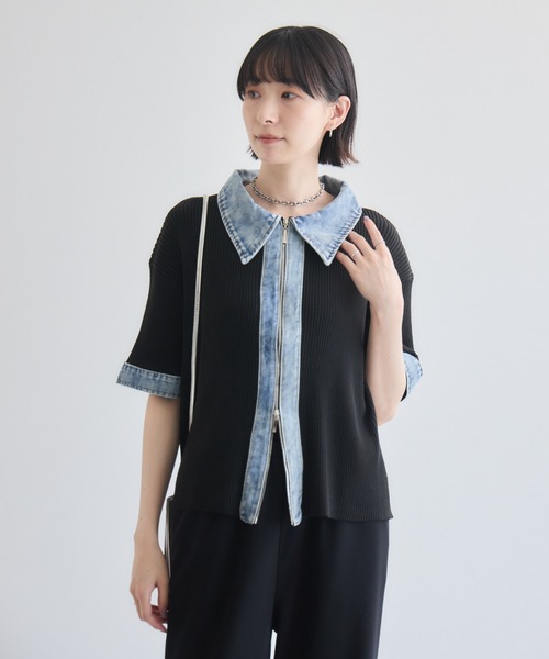 Paradise Picnic(パラダイスピクニック)の「デニム切替Wジップリブニット(ニット/セーター・レディース・グレー/ブラック/アイボリー・FREE)」の15枚目の写真