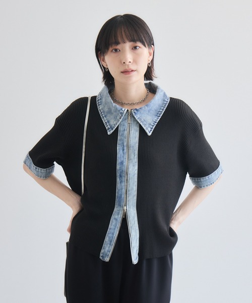Paradise Picnic(パラダイスピクニック)の「デニム切替Wジップリブニット(ニット/セーター・レディース・グレー/ブラック/アイボリー・FREE)」の16枚目の写真