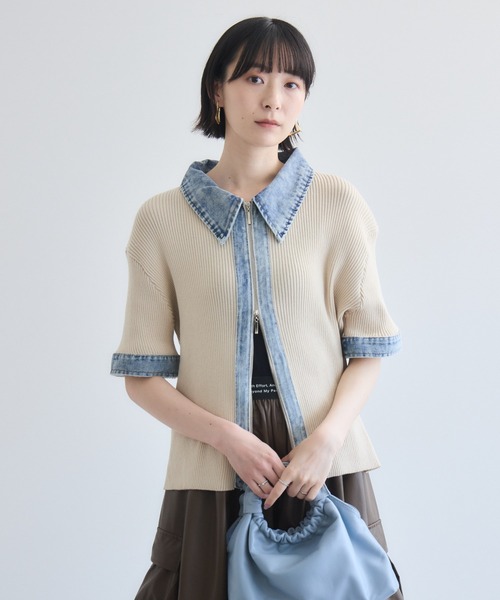 Paradise Picnic(パラダイスピクニック)の「デニム切替Wジップリブニット(ニット/セーター・レディース・グレー/ブラック/アイボリー・FREE)」の6枚目の写真