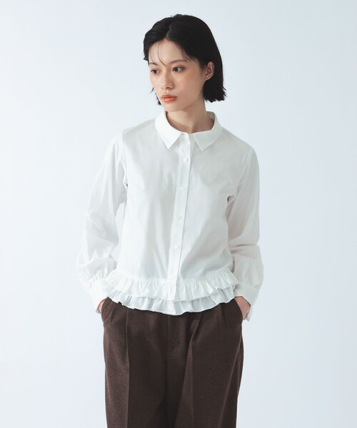 Ray BEAMS（レイビームス）の「フリルヘム レギュラーカラー シャツ（シャツ/ブラウス・レディース・ホワイト/サックスブルー・ONE SIZE）」の2枚目の写真