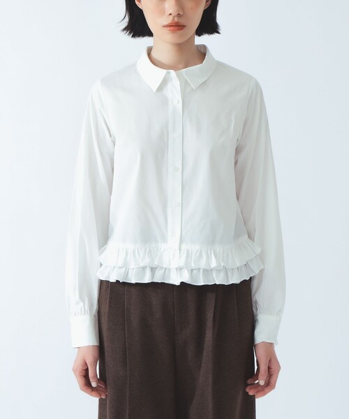 Ray BEAMS（レイビームス）の「フリルヘム レギュラーカラー シャツ（シャツ/ブラウス・レディース・ホワイト/サックスブルー・ONE SIZE）」の4枚目の写真