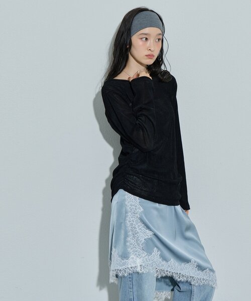 DISCOAT(ディスコート)の「【Noka】フロッキーメッシュサイドギャザープルオーバー《WEB限定》(Tシャツ/カットソー・レディース・ブラウン/ブラック/オフホワイト・FREE)」の13枚目の写真