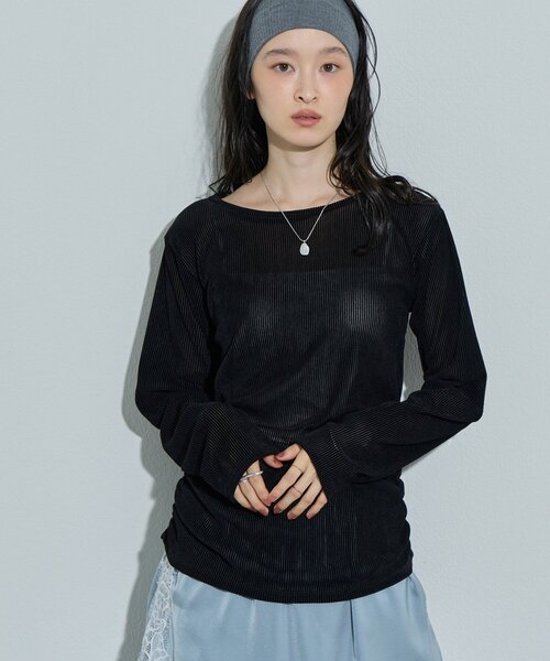 DISCOAT(ディスコート)の「【Noka】フロッキーメッシュサイドギャザープルオーバー《WEB限定》(Tシャツ/カットソー・レディース・ブラウン/ブラック/オフホワイト・FREE)」の14枚目の写真