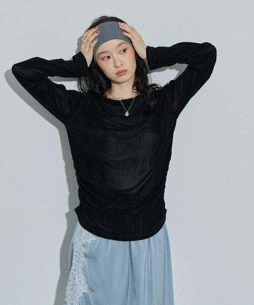 DISCOAT(ディスコート)の「【Noka】フロッキーメッシュサイドギャザープルオーバー《WEB限定》(Tシャツ/カットソー・レディース・ブラウン/ブラック/オフホワイト・FREE)」の15枚目の写真