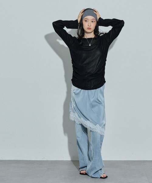 DISCOAT(ディスコート)の「【Noka】フロッキーメッシュサイドギャザープルオーバー《WEB限定》(Tシャツ/カットソー・レディース・ブラウン/ブラック/オフホワイト・FREE)」の21枚目の写真